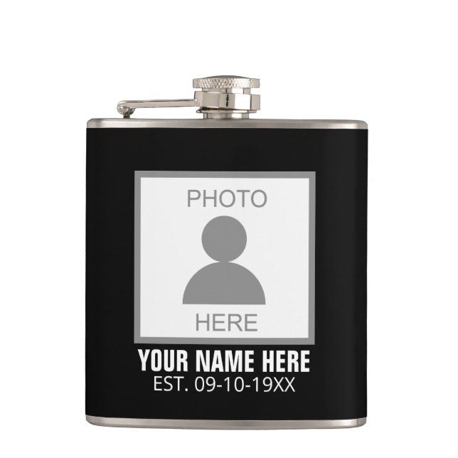 Your Photo Here Name and Age Hip Flask (Front)