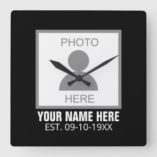 Your Photo Here Name and Age Square Wall Clock