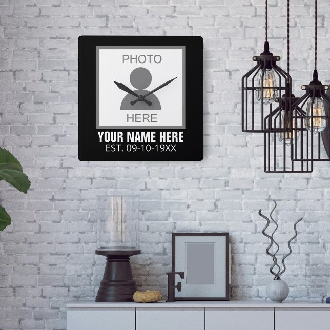 Your Photo Here Name and Age Square Wall Clock (Creator Uploaded)