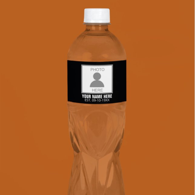Your Photo Here Name and Age Water Bottle Label (Creator Uploaded)