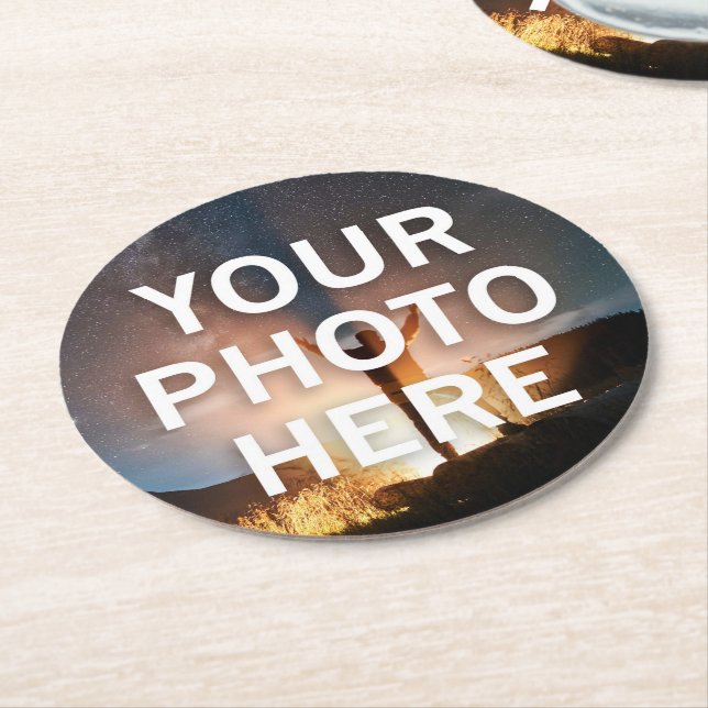 Your Photo Here Round Paper Coaster (Angled)