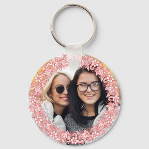 YOUR PHOTO in a Flower Wreath Frame key chains