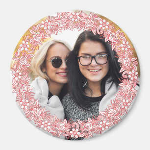 YOUR PHOTO in a Flower Wreath Frame magnet