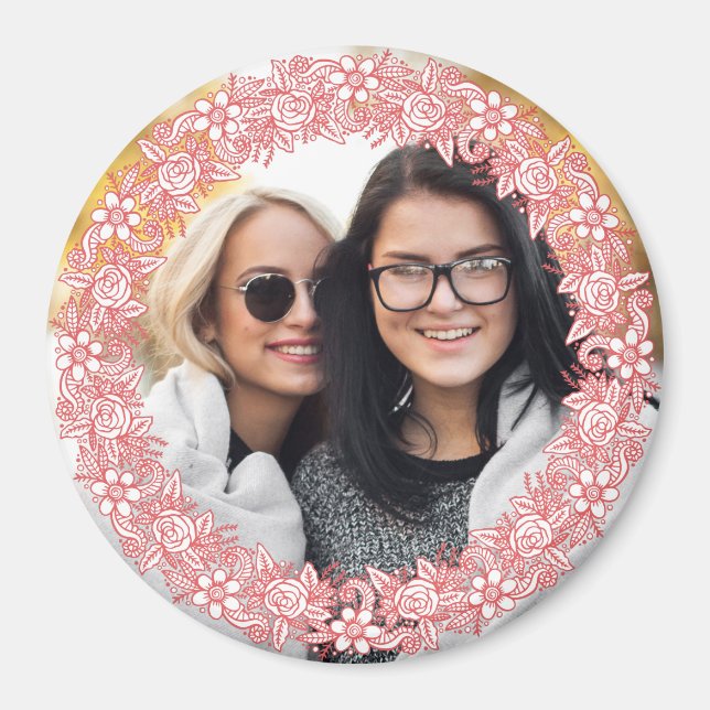 YOUR PHOTO in a Flower Wreath Frame magnet (Front)