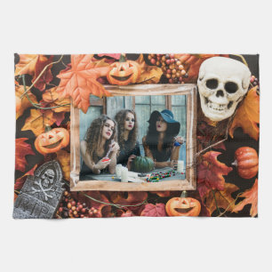 YOUR PHOTO in a Halloween Frame kitchen towel