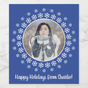 YOUR PHOTO in a Snowflake Frame custom text labels
