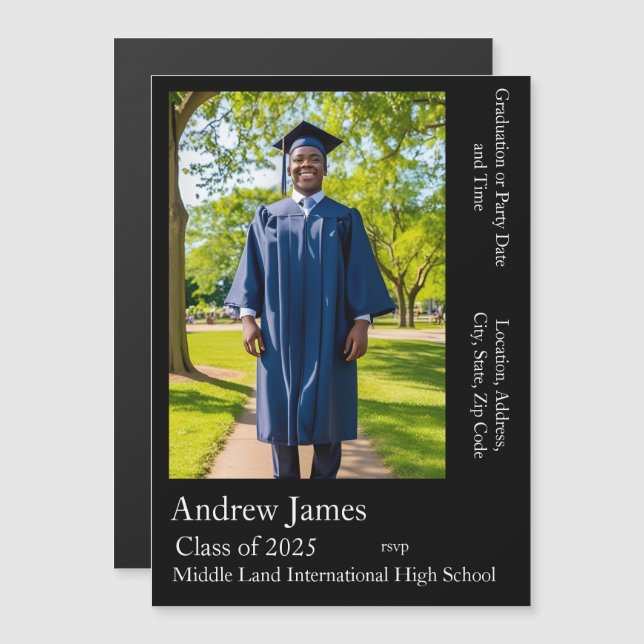 Your photo in  black  - class of 2025 magnetic invitation (Front/Back)