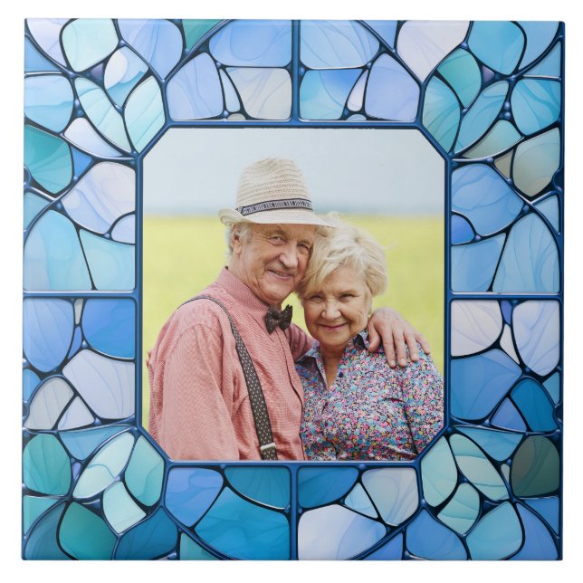 YOUR Photo in Faux Stainless Glass Frame Ceramic Tile (Front)