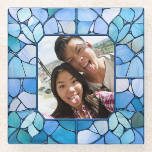 YOUR Photo in Faux Stainless Glass Frame Coaster