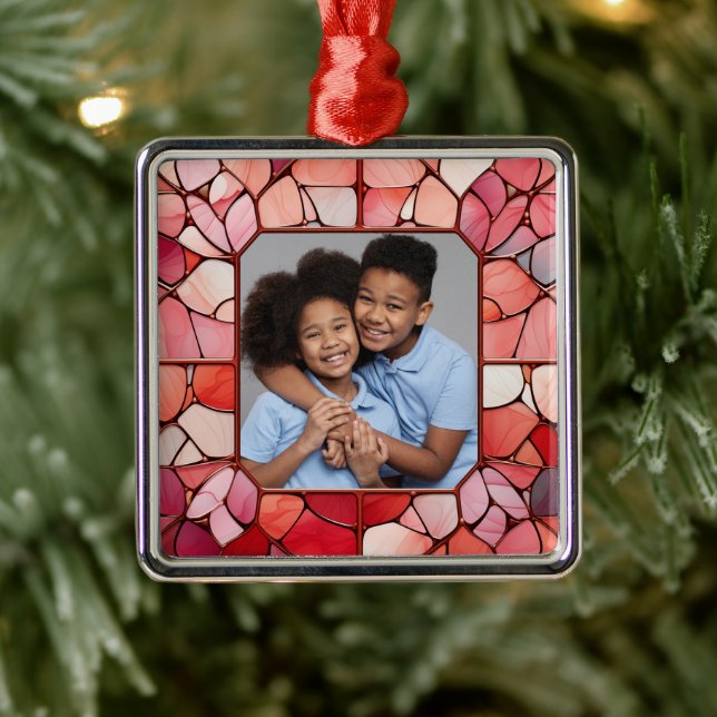 YOUR Photo in Faux Stainless Glass Frame Metal Ornament (Tree)
