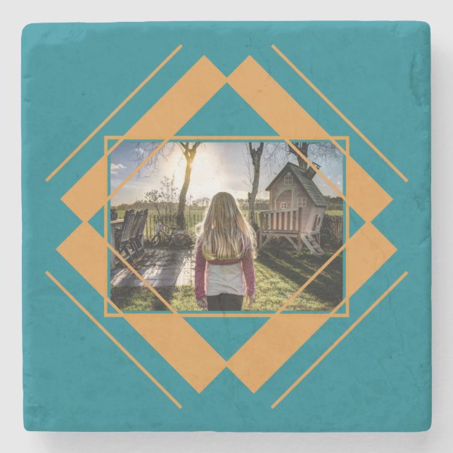 YOUR PHOTO in Geometric Pattern stone coasters (Front)