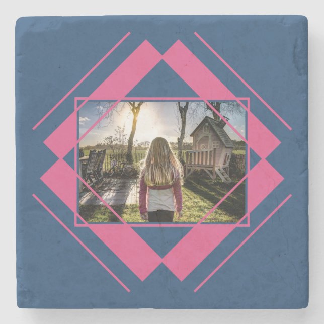 YOUR PHOTO in Geometric Pattern stone coasters (Front)