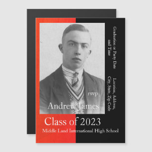 Your photo in red and black  - class of 2023 magnetic invitation