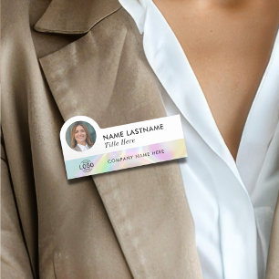 Your Photo Logo Title Faux Holographic Stylish Name Tag