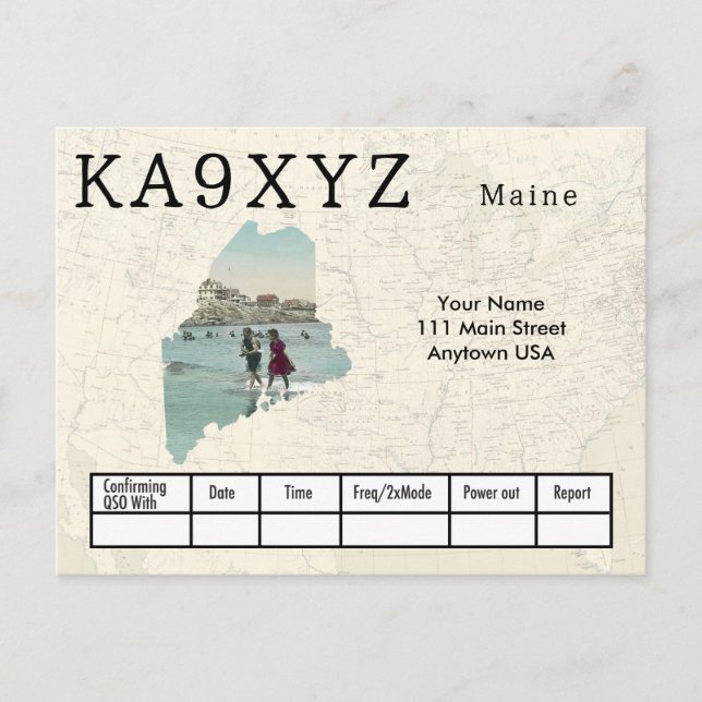 Your Photo Maine Shaped Cutout Custom QSL Postcard (Front)