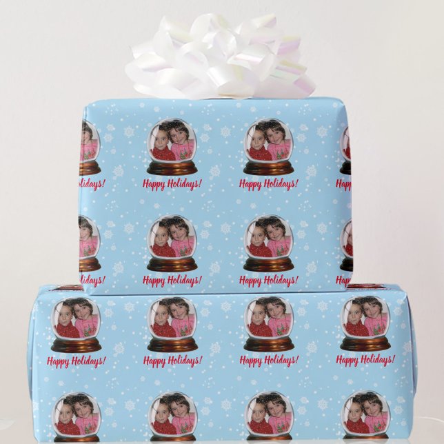 Your PHOTO & MESSAGE Snow Globe Holiday Wrapping Paper (Creator Uploaded)