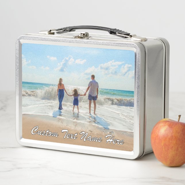 Your Photo Metal Lunch Box with Custom Text Name (In Situ)