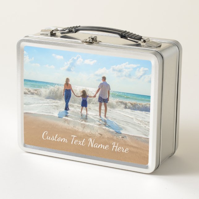 Your Photo Metal Lunch Box with Custom Text Name (Front)