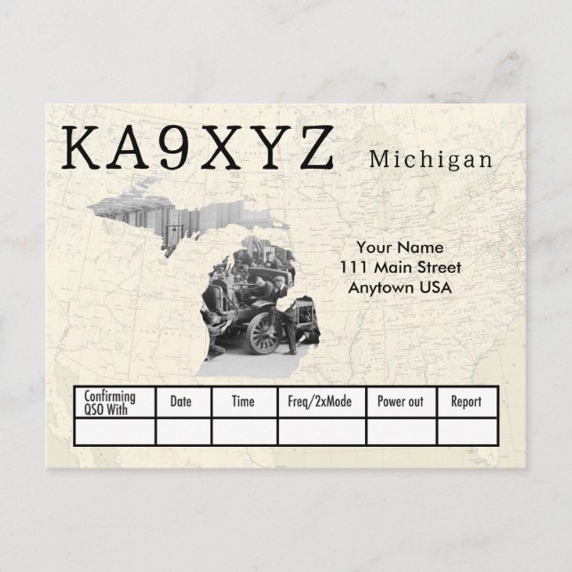 Your Photo Michigan Shaped Cutout Custom QSL Postcard (Front)