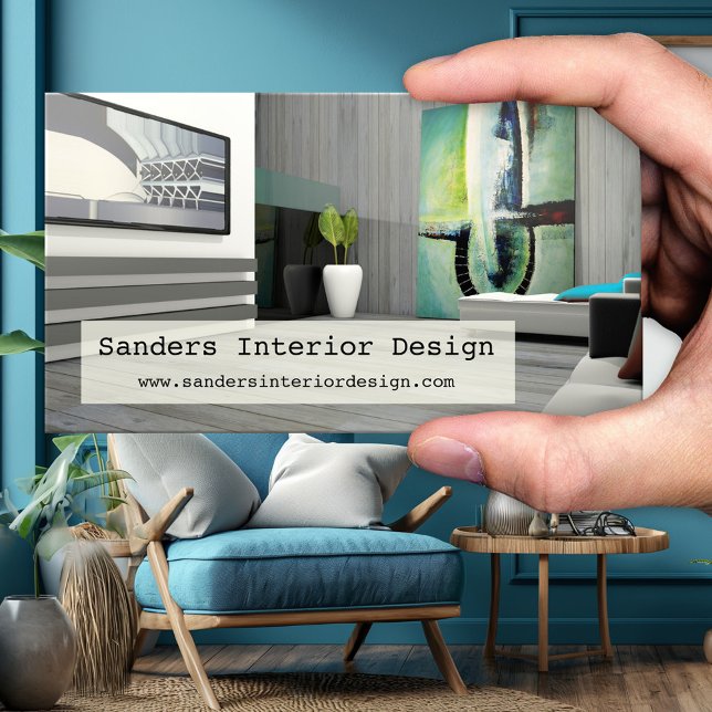 Your Photo Modern Interior Design Business Card (Interior design home decorator styling business card with transparent text area)