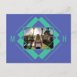 YOUR Photo & Monogram Geometric Pattern postcard