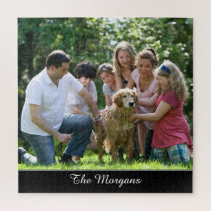 Your Photo & Name, or Message, in White Script Jigsaw Puzzle