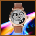 Your Photo Name Rose Gold Men's Brown Band Wrist Watch<br><div class="desc">This elegant glam rose gold men's photo wrist watch is decorated with a brown band and personalised with your name and your photo . You can easily change the name and delete the black number tick marks if desired. What a wonderful gift for him - a best man, groomsman, usher,...</div>