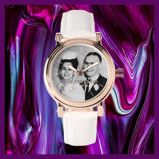 Your Photo Name Rose Gold Women's White Band Wrist Watch (Creator Uploaded)