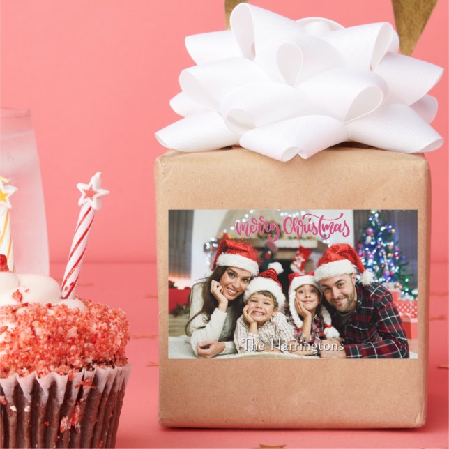YOUR Photo & Name(s) Christmas Rectangular Sticker (Party)