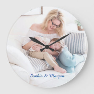Your Photo & Name(s) in Blue Script Large Clock