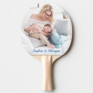 Your Photo & Name(s) in Blue Script Ping Pong Paddle