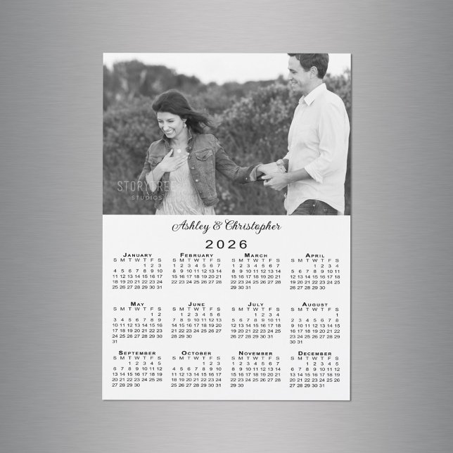 Your Photo Names Personalised 2026 Calendar Magnet (Your Photo Names Personalized 2026 Calendar Magnet in situ)