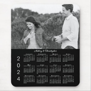 Your Photo Names Personalised Black 2024 Calendar Mouse Pad