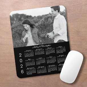 Your Photo Names Personalised Black 2026 Calendar Mouse Pad