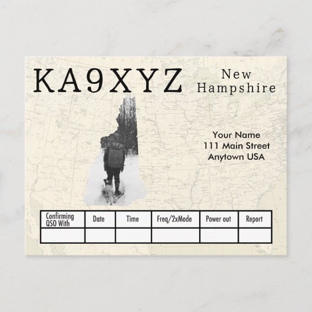 Your Photo New Hampshire Shaped Cutout Custom QSL Postcard (Front)