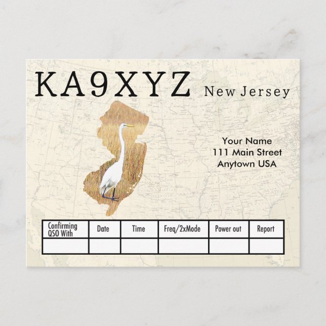 Your Photo New Jersey Shaped Cutout Custom QSL Postcard (Front)