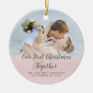Your Photo Newlyweds Our First Christmas Holiday Ceramic Ornament