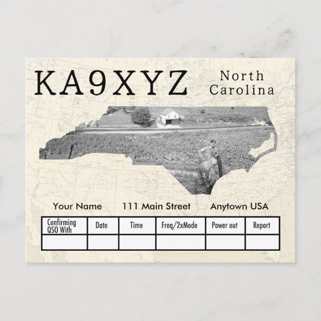 Your Photo North Carolina Shaped Cutout Custom QSL Postcard (Front)
