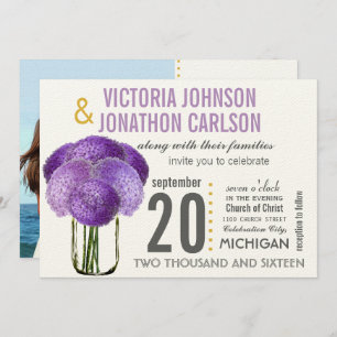 Your Photo on Back Hydrangea in a Mason Jar Invitation