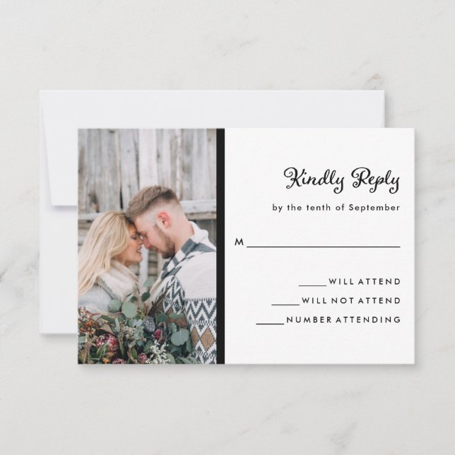 Your Photo on Black and White | Wedding RSVP Card (Front)
