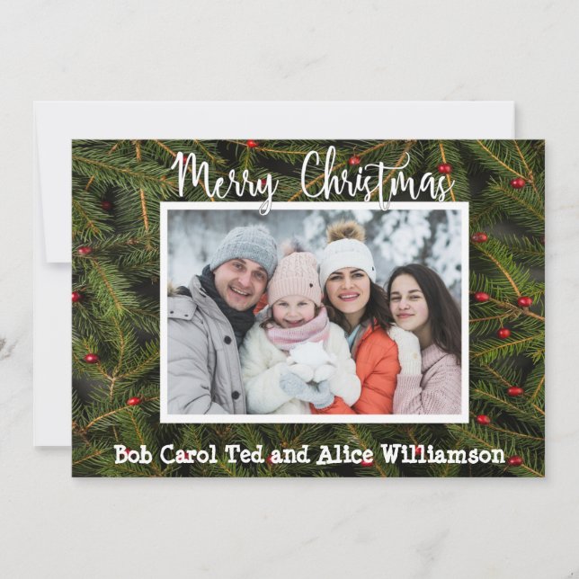 Your Photo on Pine Boughs Merry Christmas Holiday Card (Front)