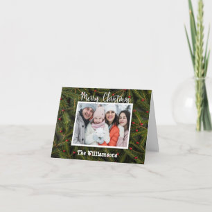 Your Photo on Pine Branches Merry Christmas Holiday Card