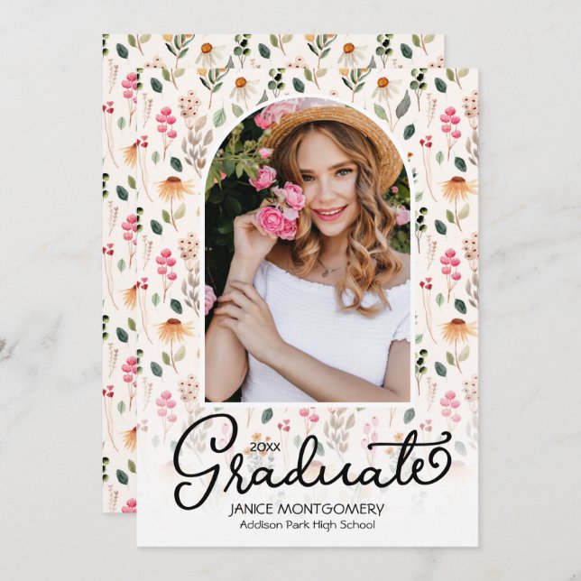 Your Photo on Wildflower Graduation Party Invitation (Front/Back)