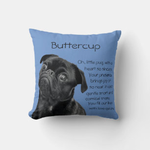 Your Photo or Use Our Cute Black Pug Puppy & Poem Cushion