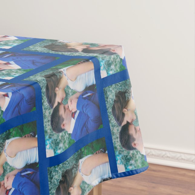 Your Photo Pattern on Dark Blue Personalised    Tablecloth (In Situ)