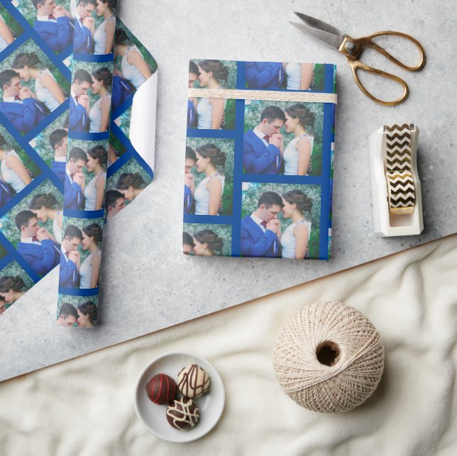 Your Photo Pattern on Dark Blue Personalised  Wrapping Paper (Crafts)
