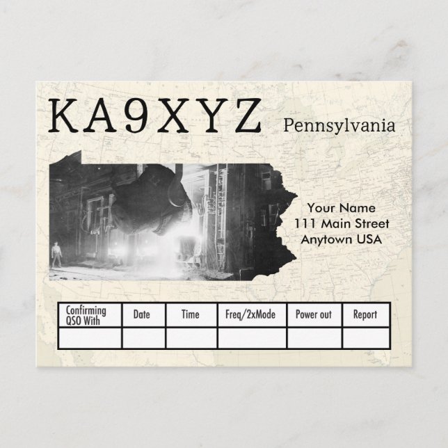 Your Photo Pennsylvania Shaped Cutout Custom QSL Postcard (Front)