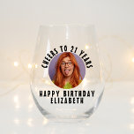 Your Photo Personalised Funny Custom Party Favours Stemless Wine Glass<br><div class="desc">Introducing our Your Photo Personalised Funny Custom Party Favours Stemless Wine Glass, the ultimate way to celebrate milestone birthdays like a 21st birthday bash! With these custom wine glasses, you can toast to "21 years" in style. Our stemless wine glasses are the perfect party favour for any celebration, offering a...</div>