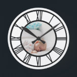 Your Photo Personalized Roman Numerals Round Clock<br><div class="desc">Your Photo Personalized Roman Numerals wall clock from Ricaso</div>