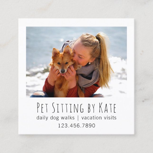 Your Photo Pet Sitting | Dog Walker Simple White Square Business Card (Front)